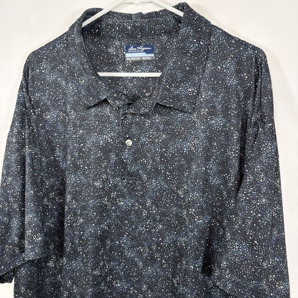 Ben Hogan Performance Golf Polo Shirt Mens Size 3XL Black Blue Speckled AOP SS
